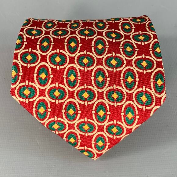POLO by RALPH LAUREN Red Green Beige Geometric Silk Tie - Picture 1 of 7